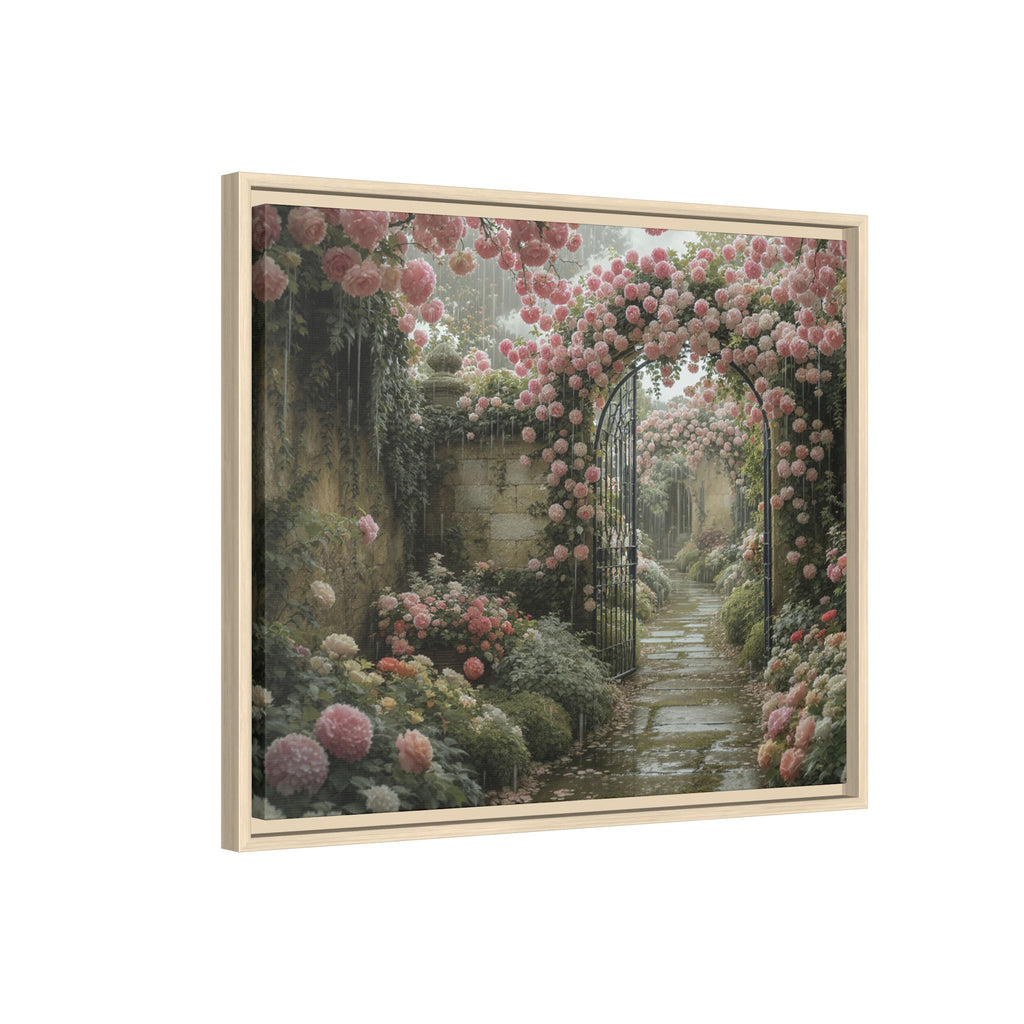 Framed Canvas Print – Secret Garden Archway Floral Landscape