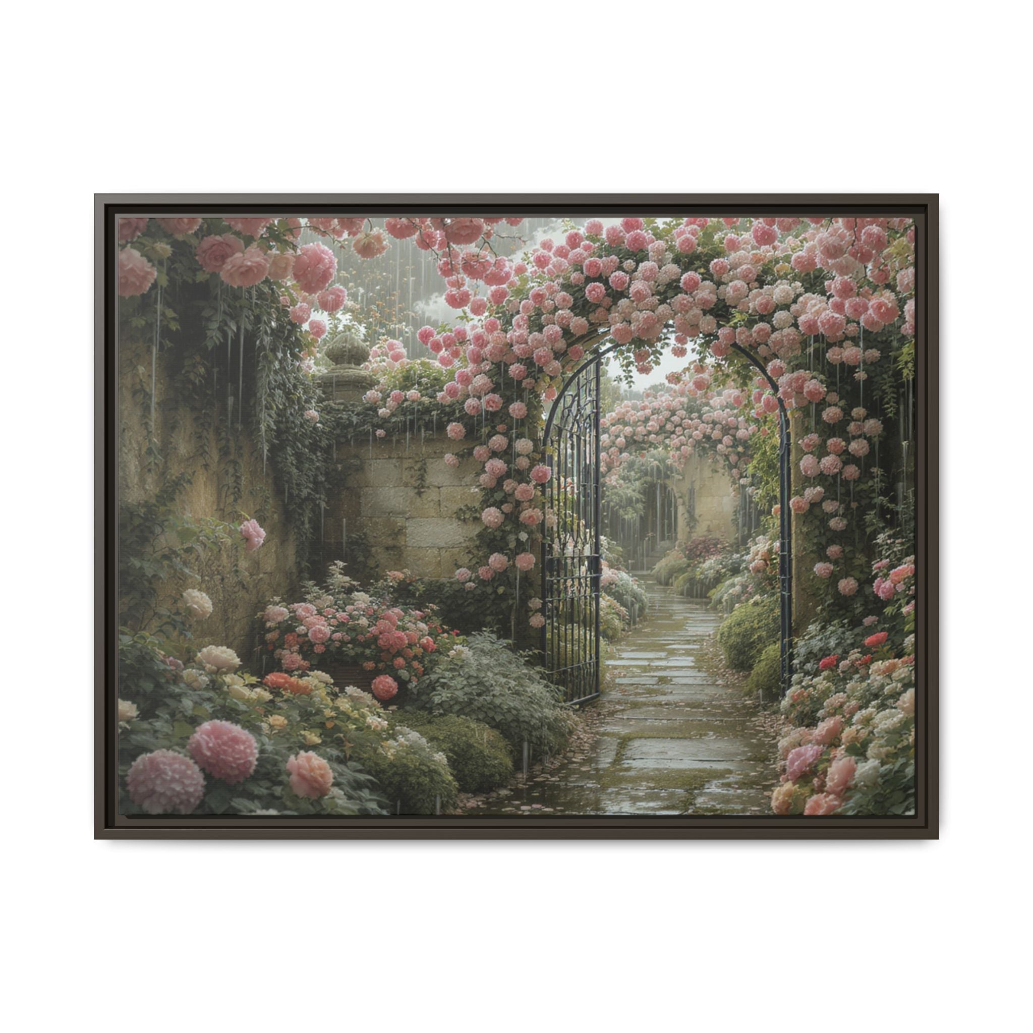 Framed Canvas Print – Secret Garden Archway Floral Landscape