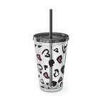 Heart Leopard 16oz Tumbler with Straw — Pink & Black Animal Print Cold Cup