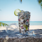 Heart Leopard 16oz Tumbler with Straw — Pink & Black Animal Print Cold Cup