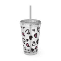 Heart Leopard 16oz Tumbler with Straw — Pink & Black Animal Print Cold Cup
