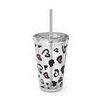 Heart Leopard 16oz Tumbler with Straw — Pink & Black Animal Print Cold Cup