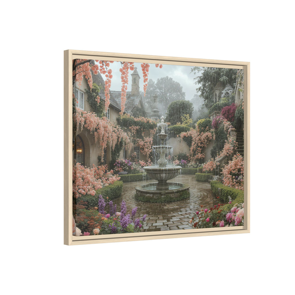 Mediterranean Garden Fountain Canvas — Framed Matte Wall Art