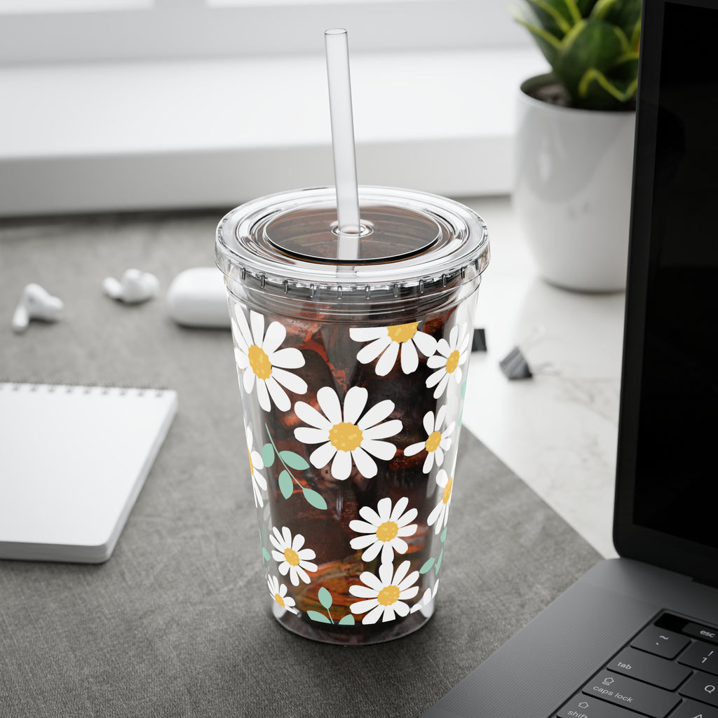 16oz Daisy Tumbler with Straw — Clear Floral Sunsplash Cup