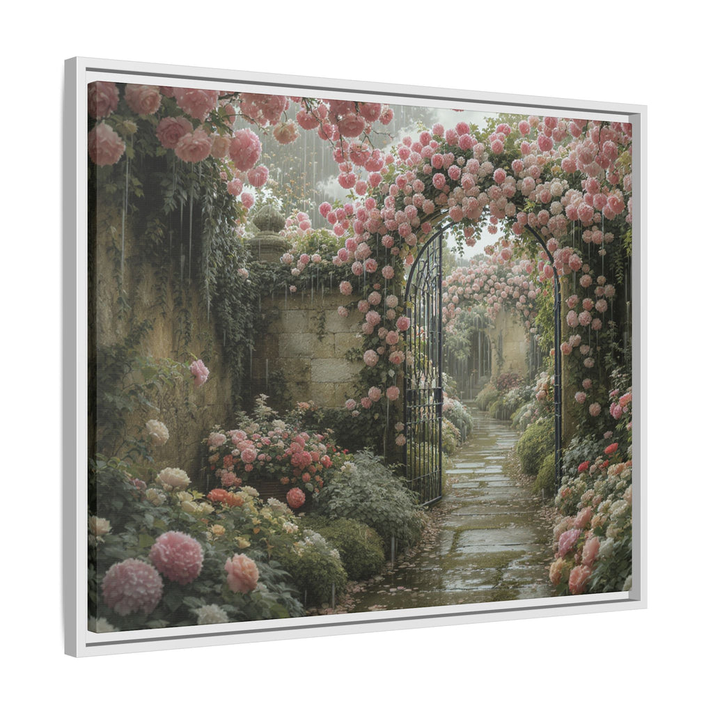 Framed Canvas Print – Secret Garden Archway Floral Landscape