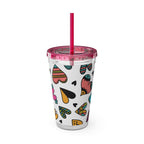 16oz Heart Pattern Tumbler with Straw — Colorful Doodle Hearts Travel Cup