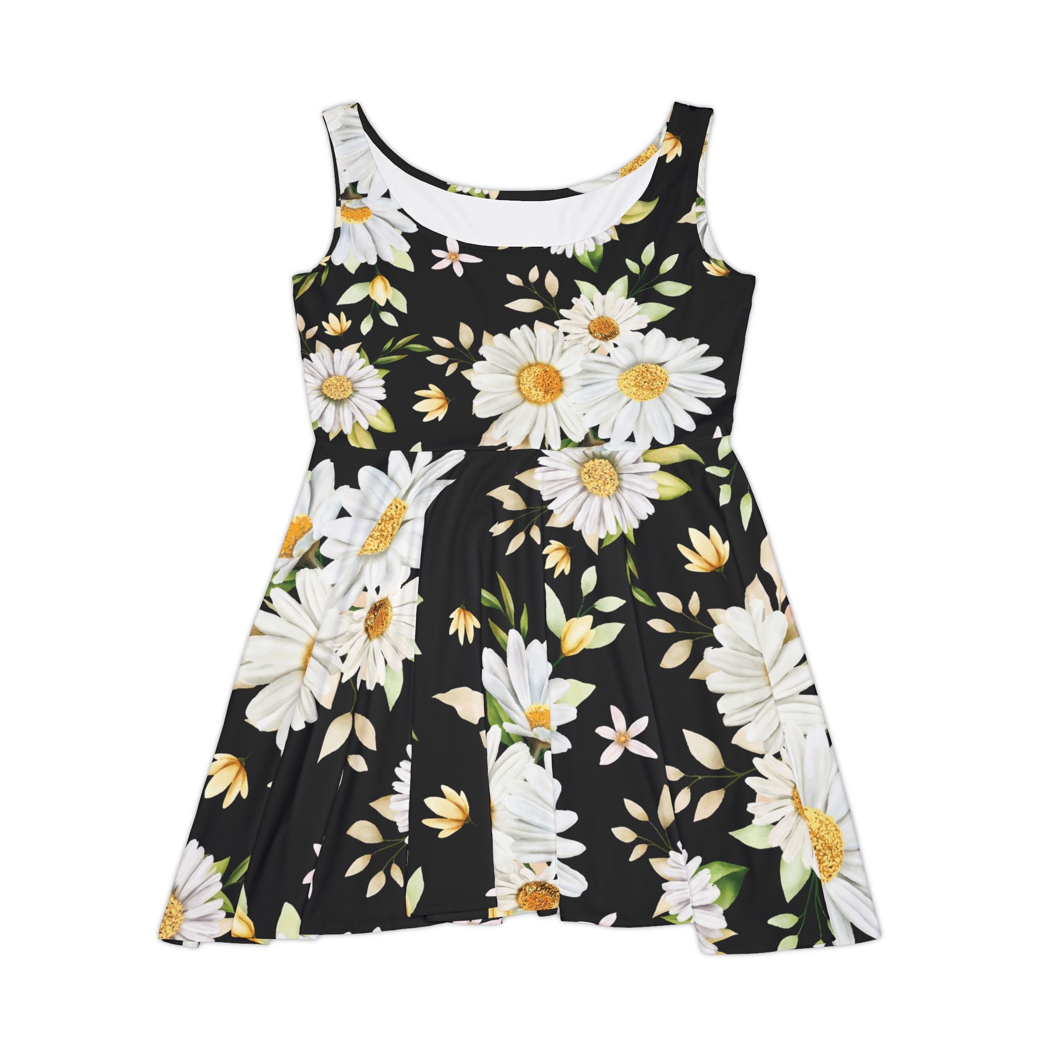 Daisy Floral Skater Dress — Black White Garden Print