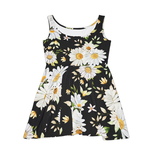 Daisy Floral Skater Dress — Black White Garden Print