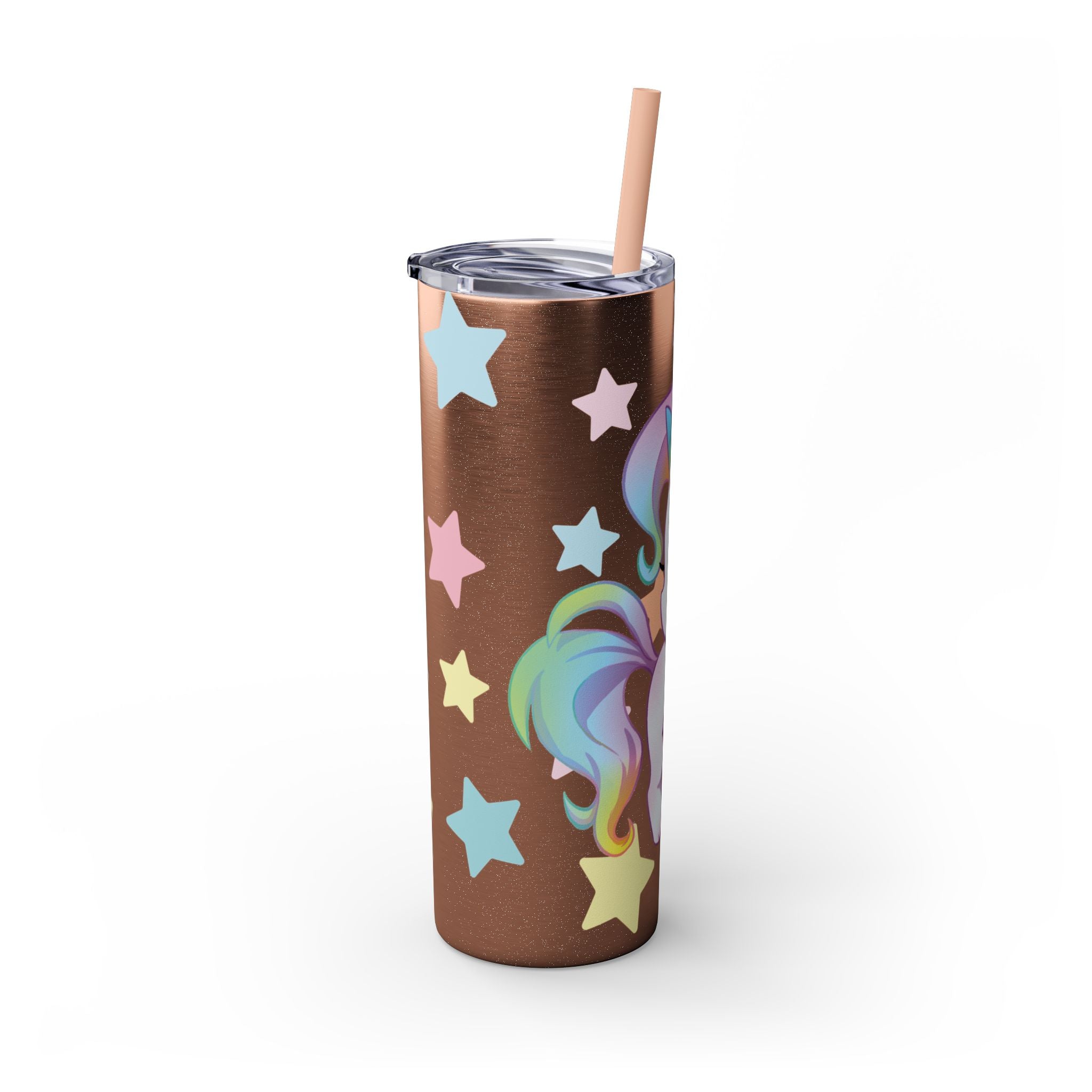 Unicorn Skinny Tumbler 20oz — Cute Pastel Rainbow Unicorn with Straw