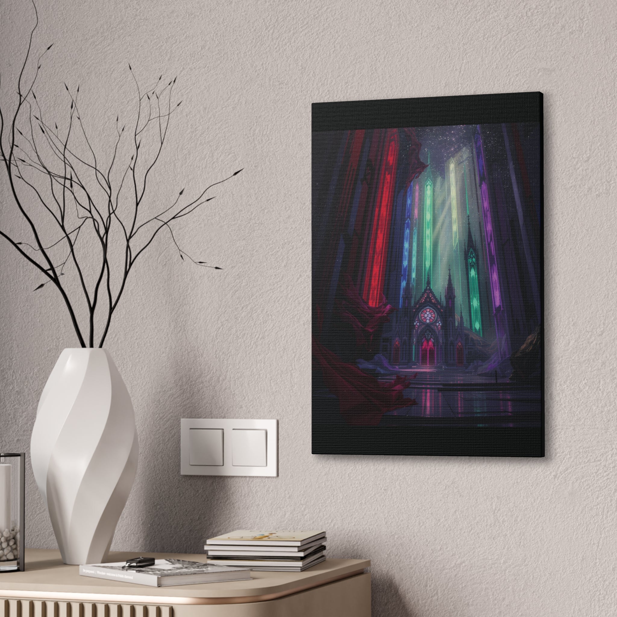 Mystic Cathedral Canvas Print — Stained Glass Light Wall Art