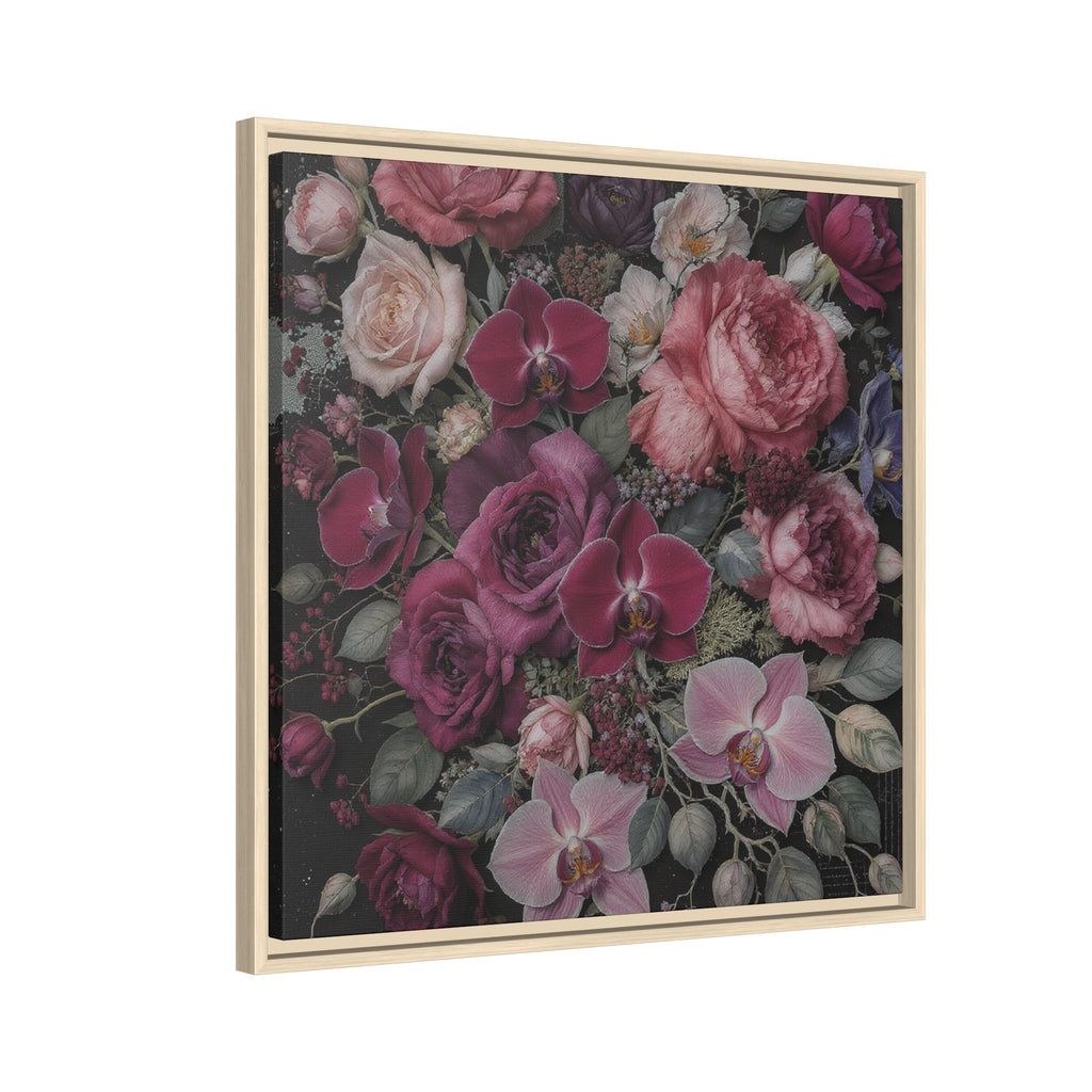Framed Floral Canvas Print — Dark Romantic Bouquet Wall Art