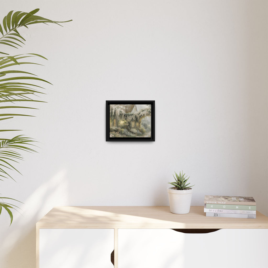 Framed Matte Canvas Print – Cottage Garden Pathway in Soft Floral Hues