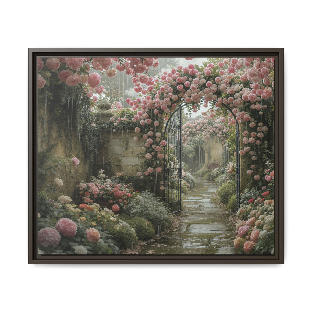 Framed Canvas Print – Secret Garden Archway Floral Landscape