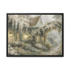 Framed Matte Canvas Print – Cottage Garden Pathway in Soft Floral Hues