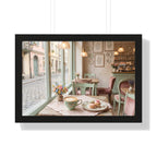 “Afternoon Café Stillness” Framed Poster: Cozy Pastel Café Wall Art | Hygge Coffee Shop Interior Print | Soft Luxury Home Decor