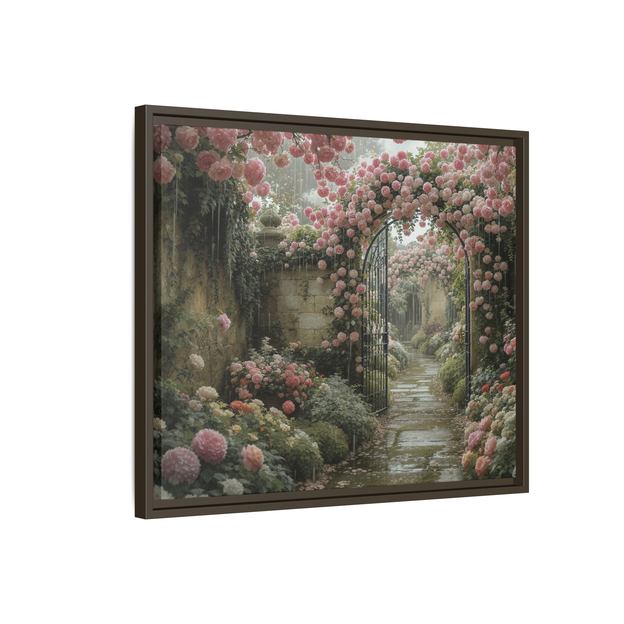 Framed Canvas Print – Secret Garden Archway Floral Landscape