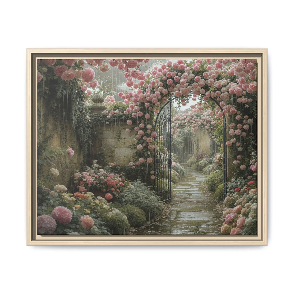 Framed Canvas Print – Secret Garden Archway Floral Landscape
