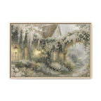 Framed Matte Canvas Print – Cottage Garden Pathway in Soft Floral Hues