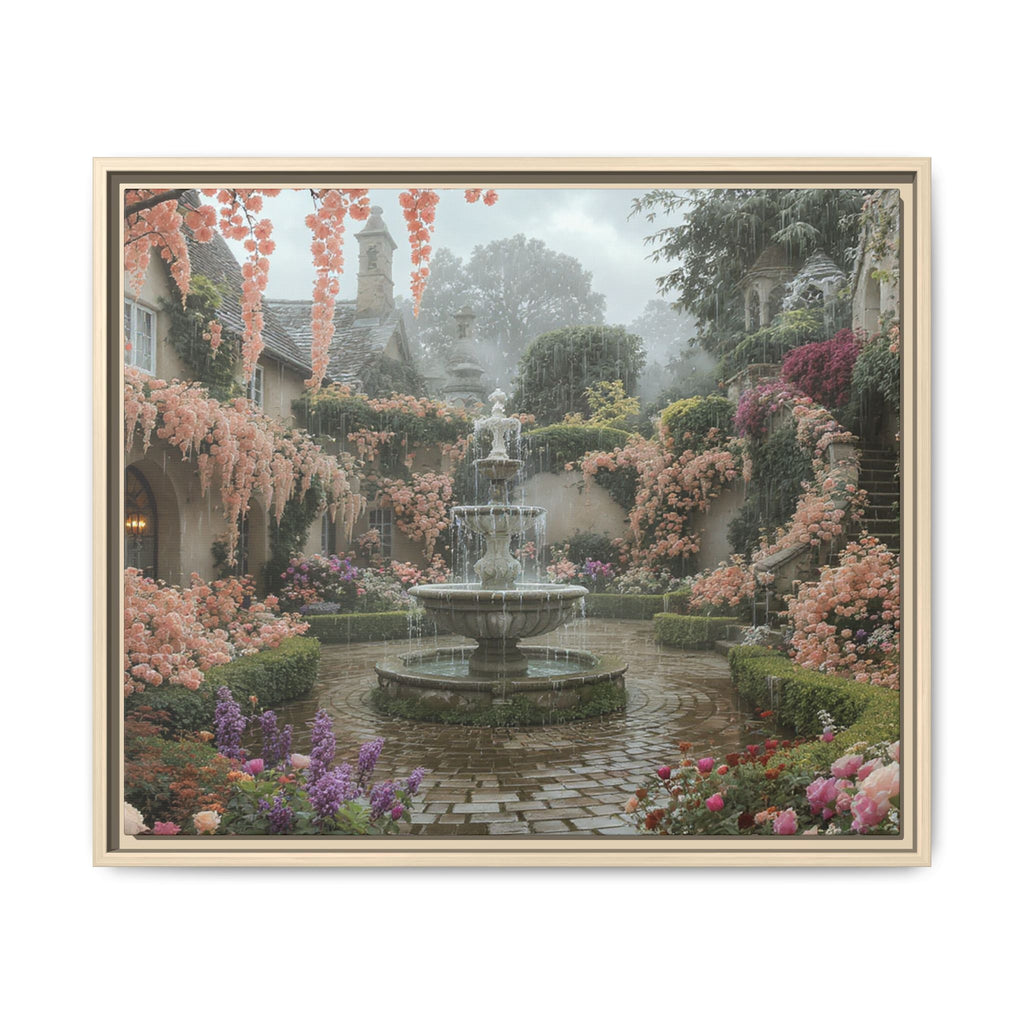 Mediterranean Garden Fountain Canvas — Framed Matte Wall Art