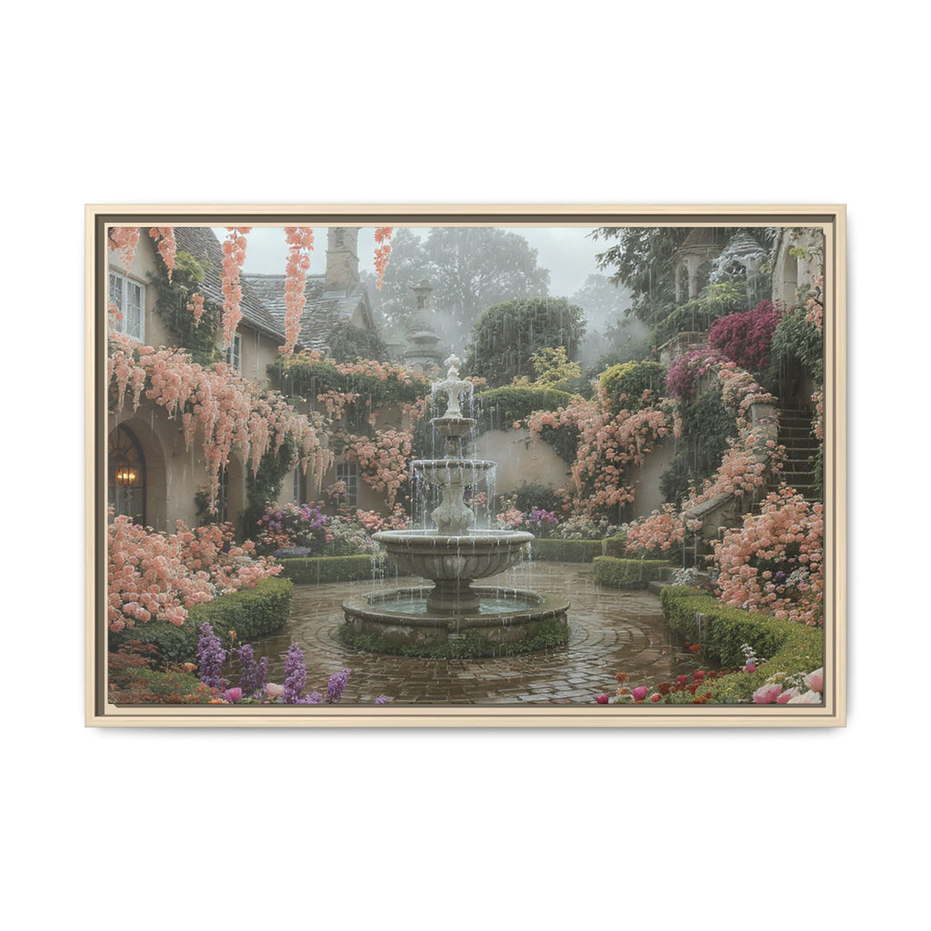 Mediterranean Garden Fountain Canvas — Framed Matte Wall Art