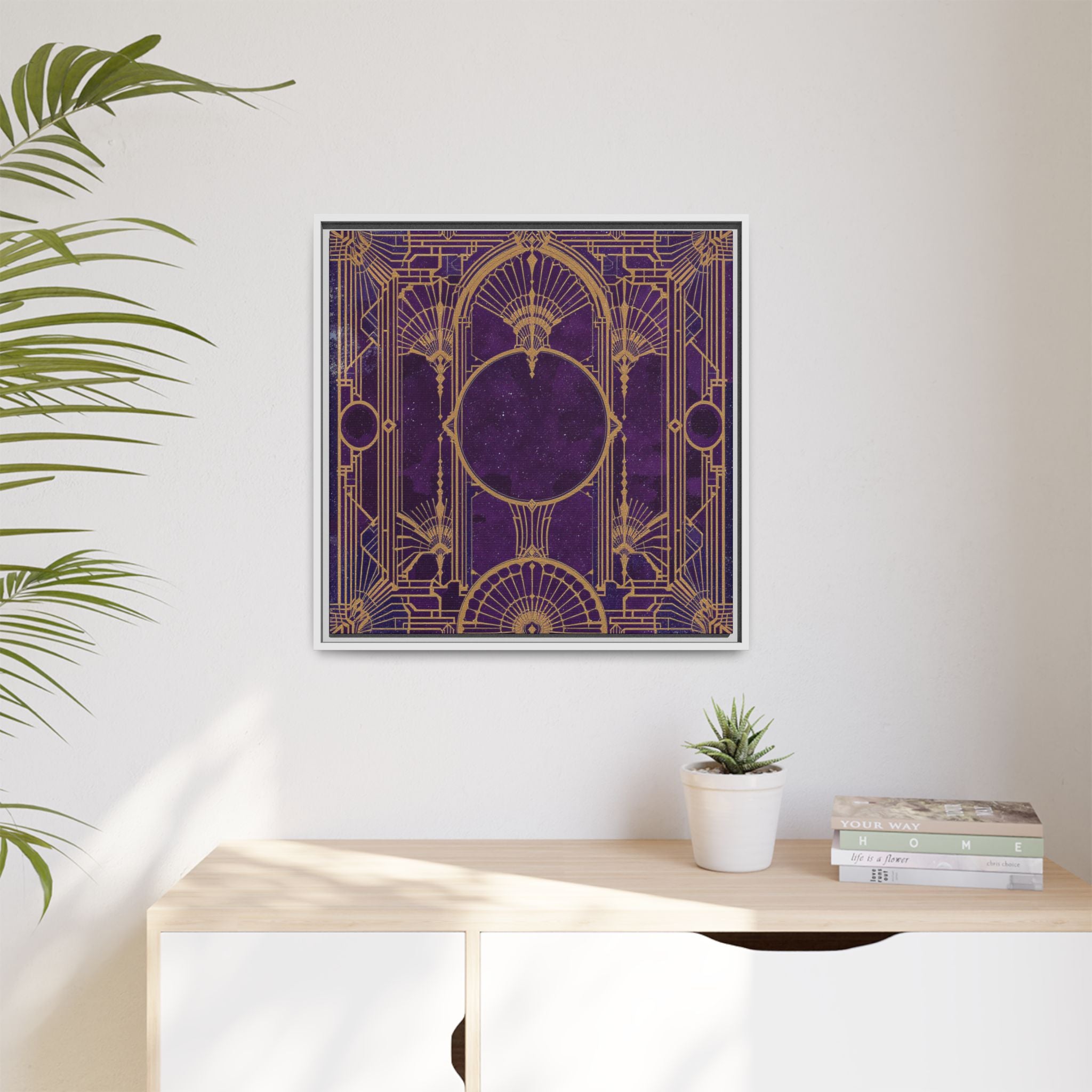 Art Deco Purple Gold Framed Canvas Wall Art