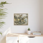 Framed Matte Canvas Print – Cottage Garden Pathway in Soft Floral Hues