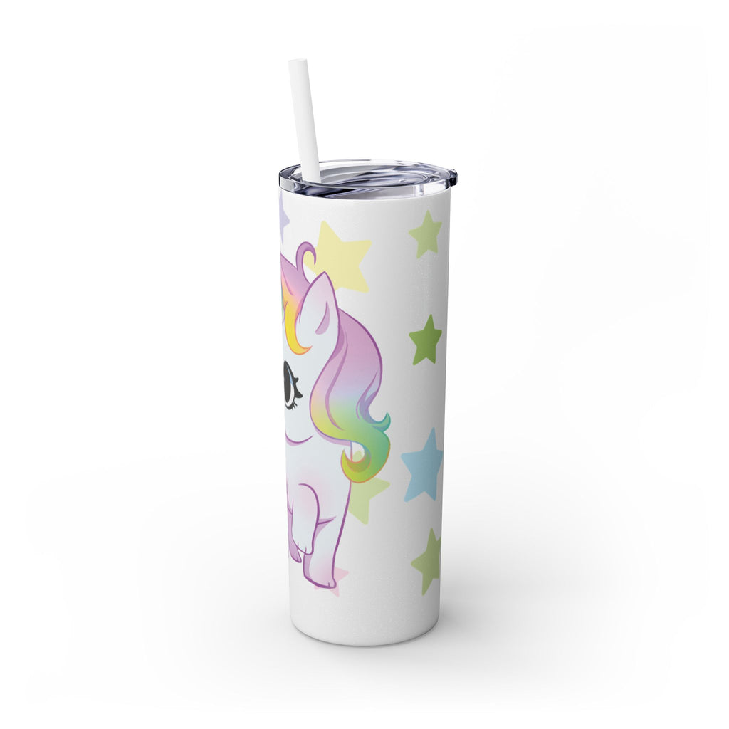 Unicorn Skinny Tumbler 20oz — Cute Pastel Rainbow Unicorn with Straw
