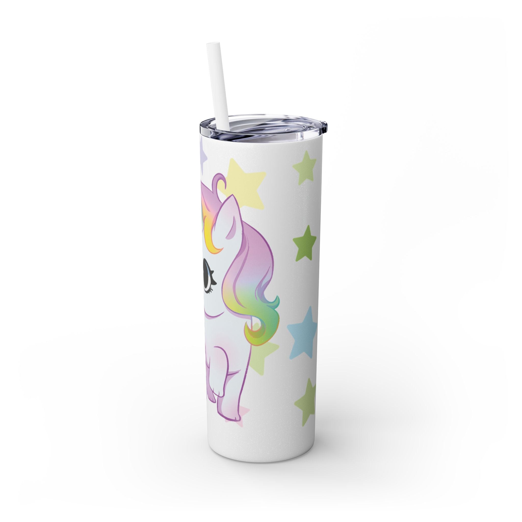 Unicorn Skinny Tumbler 20oz — Cute Pastel Rainbow Unicorn with Straw