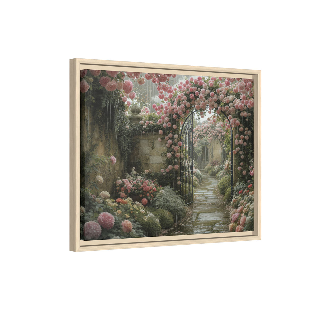 Framed Canvas Print – Secret Garden Archway Floral Landscape
