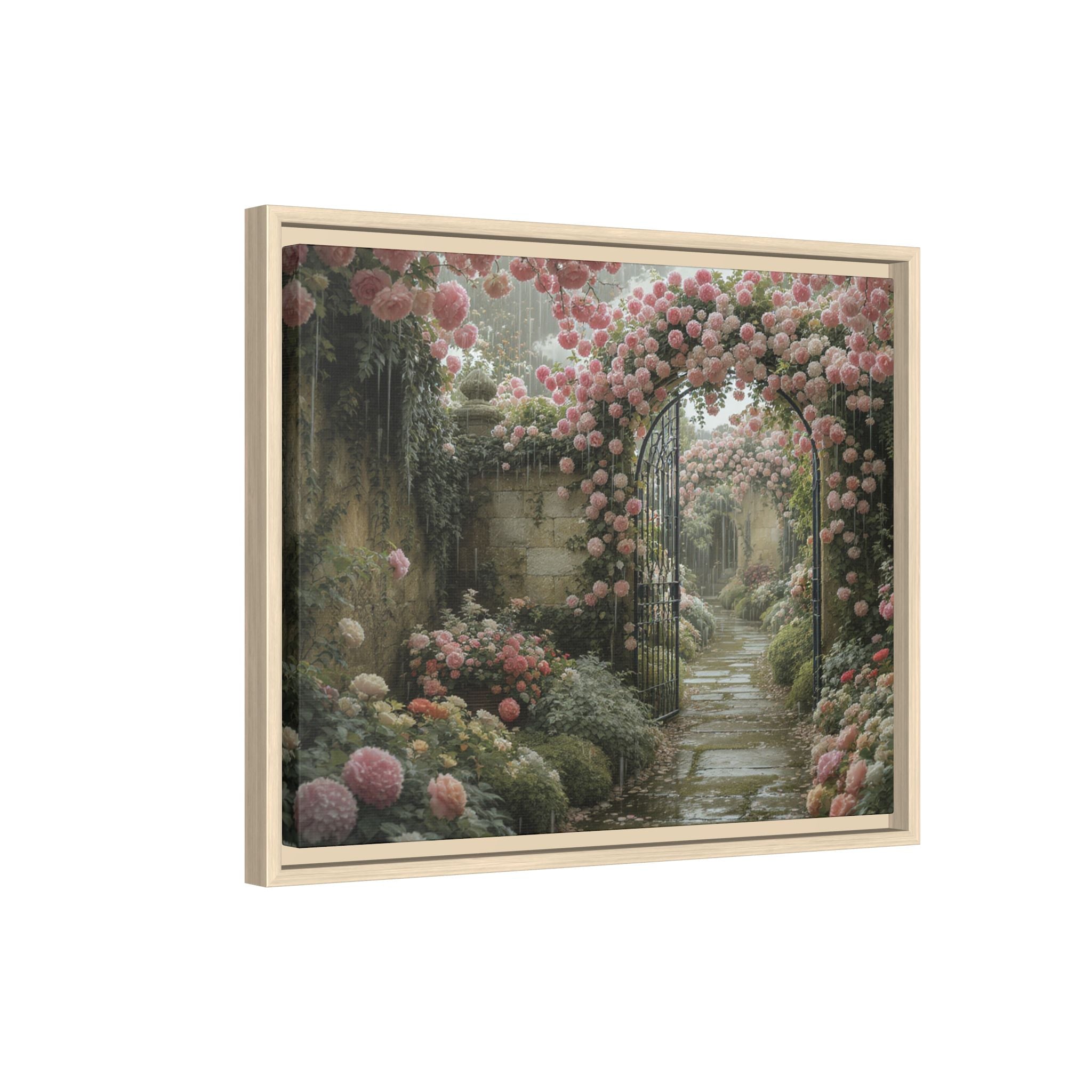 Framed Canvas Print – Secret Garden Archway Floral Landscape
