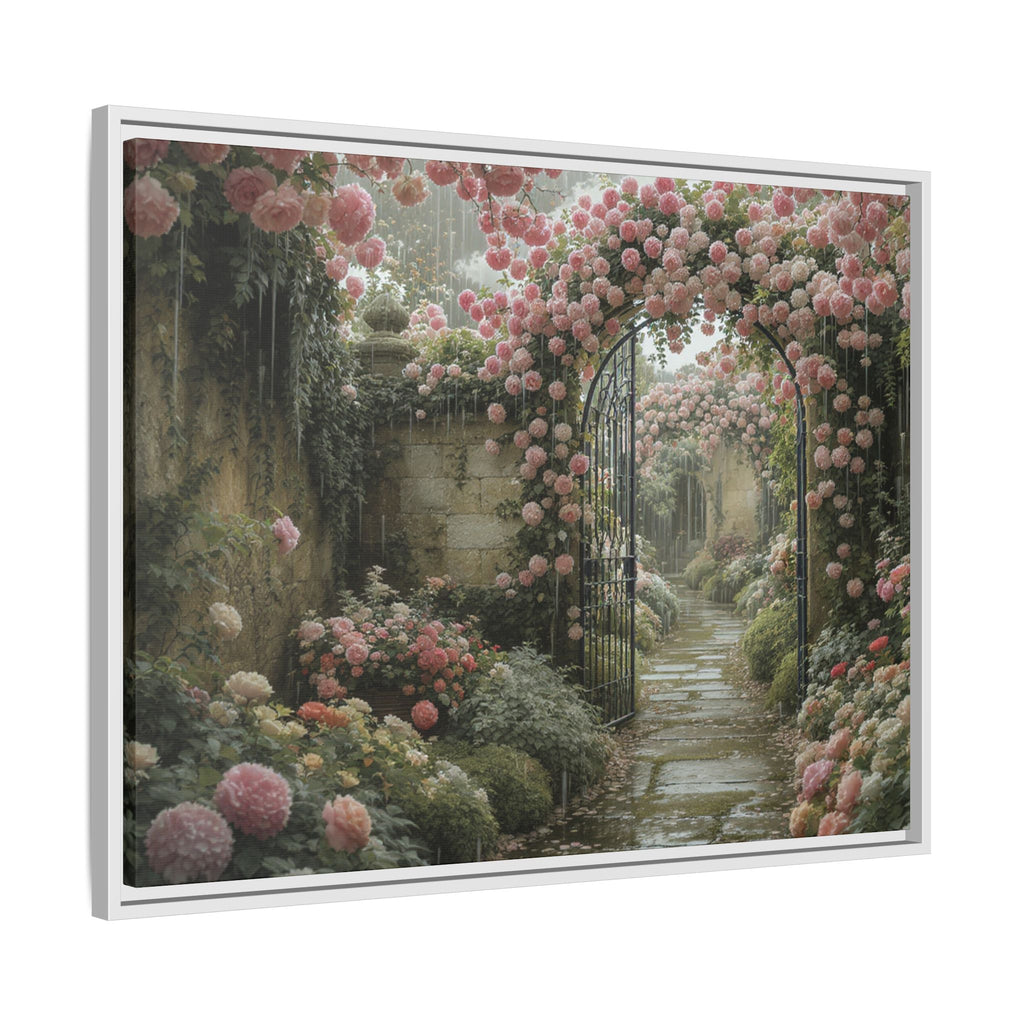 Framed Canvas Print – Secret Garden Archway Floral Landscape