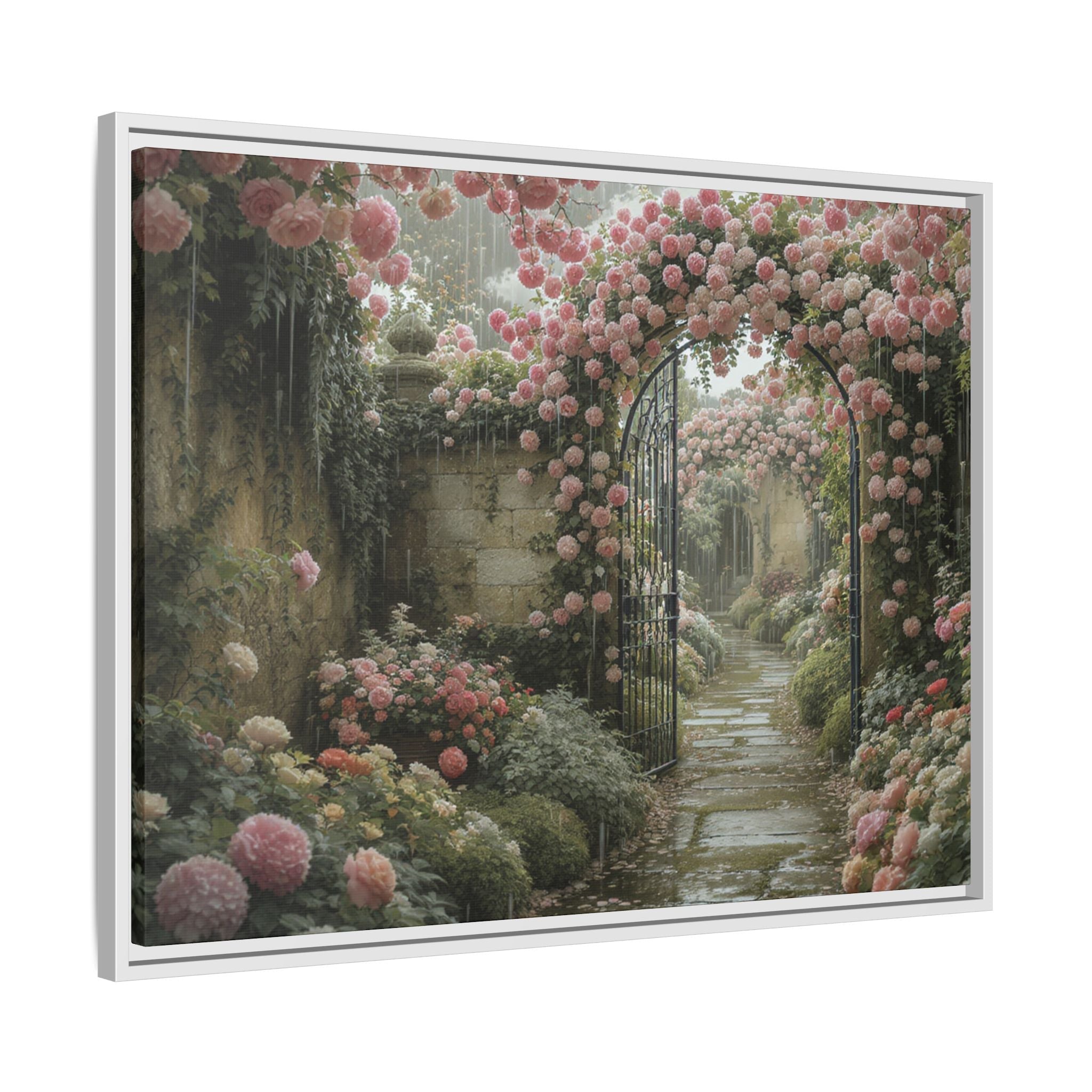 Framed Canvas Print – Secret Garden Archway Floral Landscape