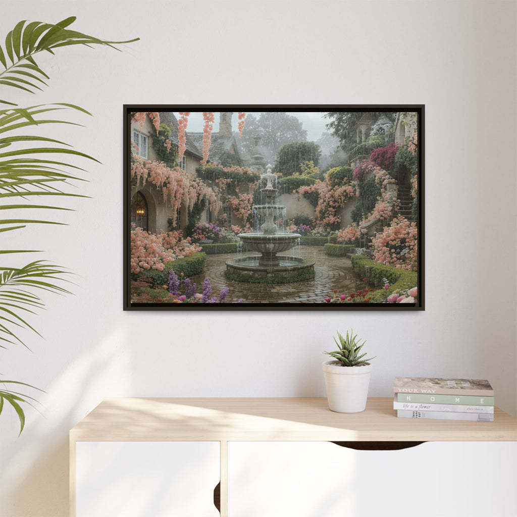 Mediterranean Garden Fountain Canvas — Framed Matte Wall Art
