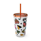 16oz Heart Pattern Tumbler with Straw — Colorful Doodle Hearts Travel Cup