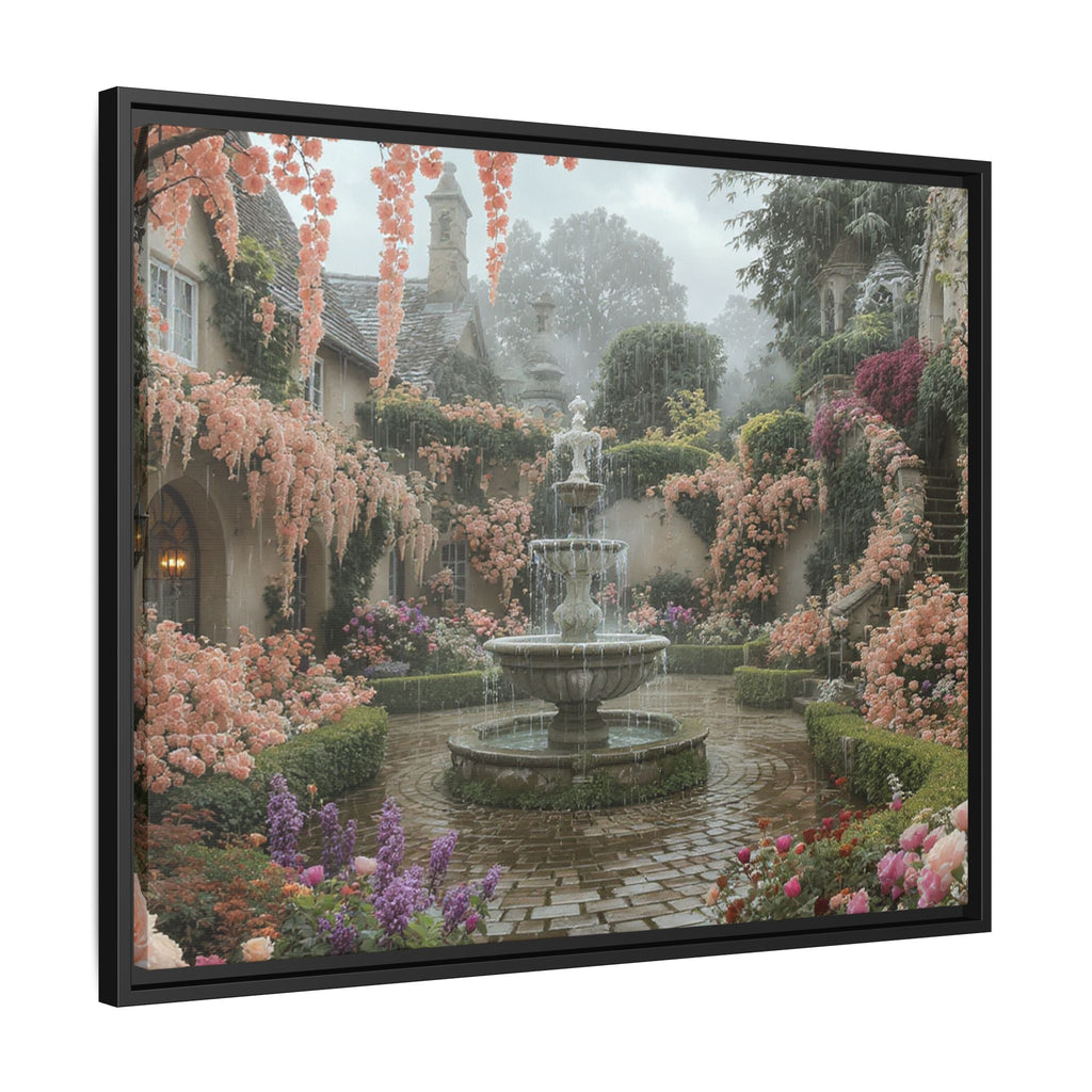 Mediterranean Garden Fountain Canvas — Framed Matte Wall Art