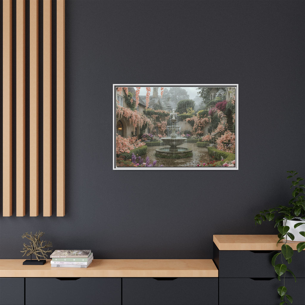 Mediterranean Garden Fountain Canvas — Framed Matte Wall Art