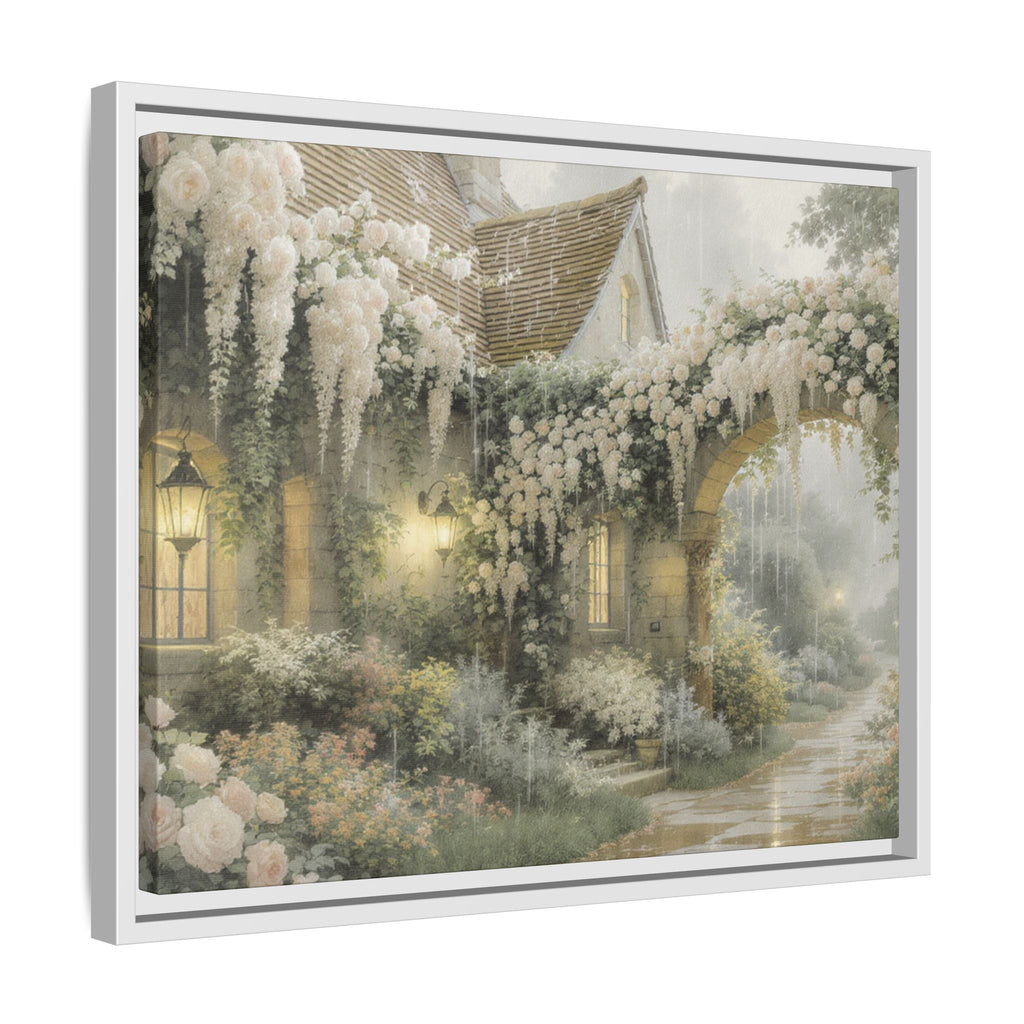 Framed Matte Canvas Print – Cottage Garden Pathway in Soft Floral Hues