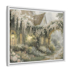 Framed Matte Canvas Print – Cottage Garden Pathway in Soft Floral Hues