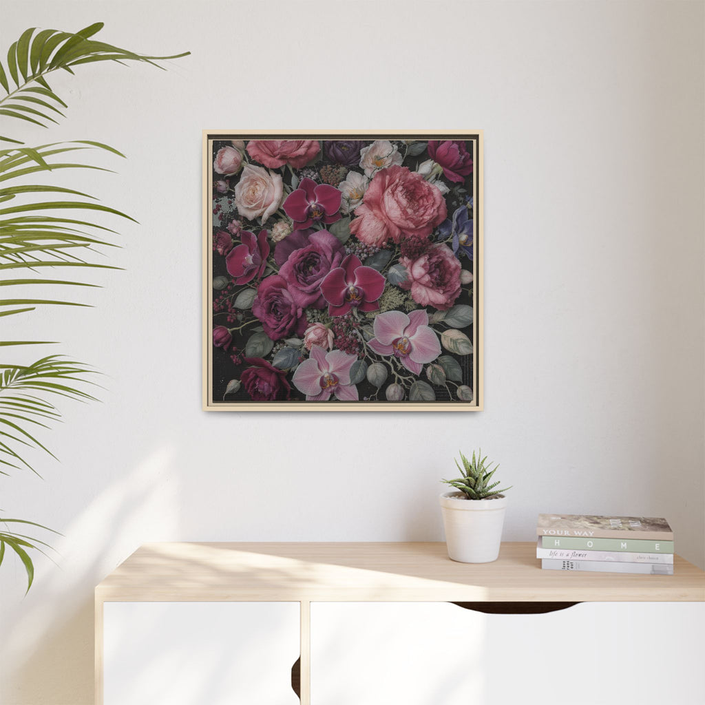 Framed Floral Canvas Print — Dark Romantic Bouquet Wall Art