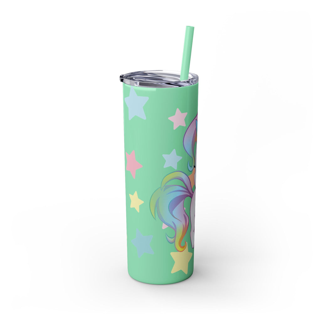 Unicorn Skinny Tumbler 20oz — Cute Pastel Rainbow Unicorn with Straw