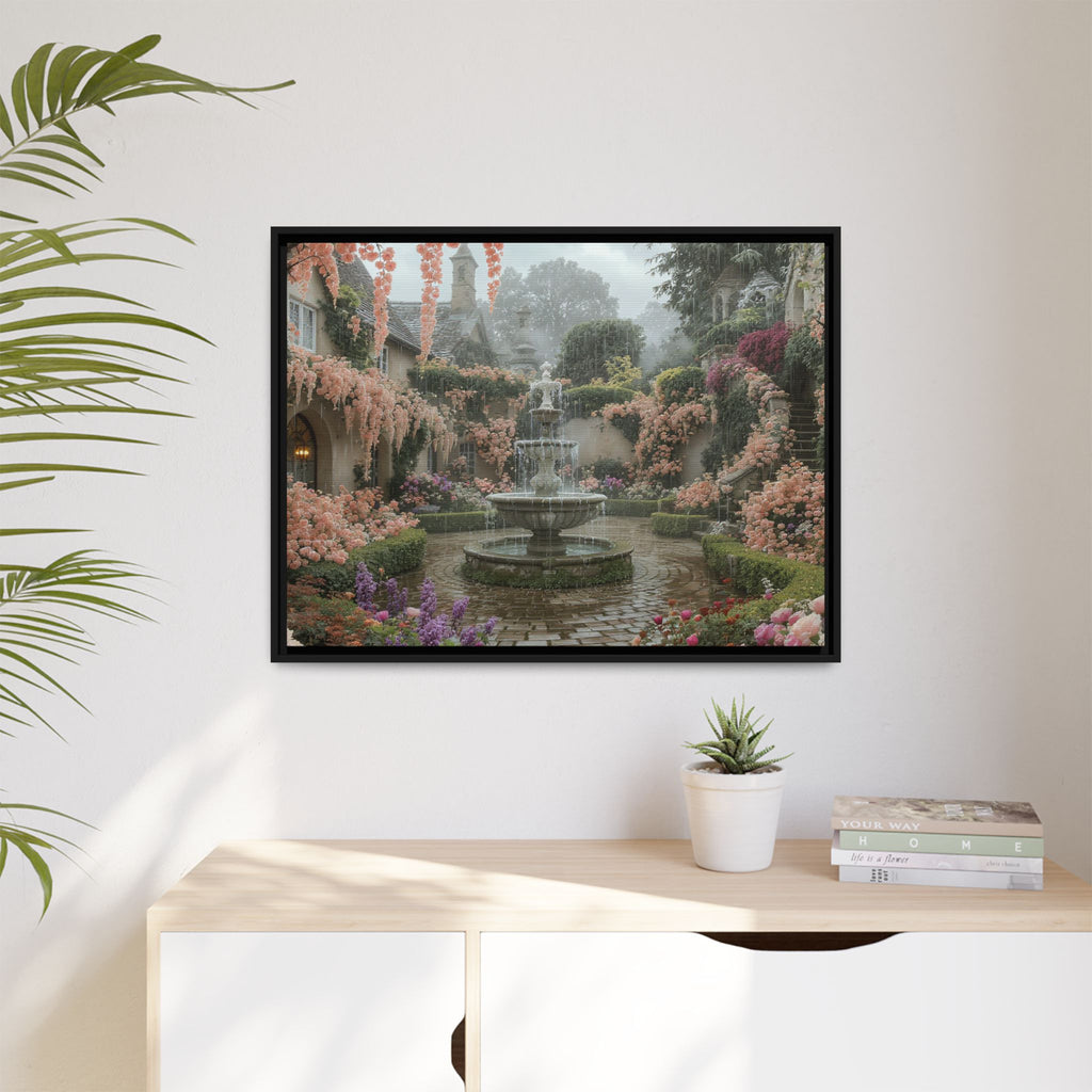Mediterranean Garden Fountain Canvas — Framed Matte Wall Art