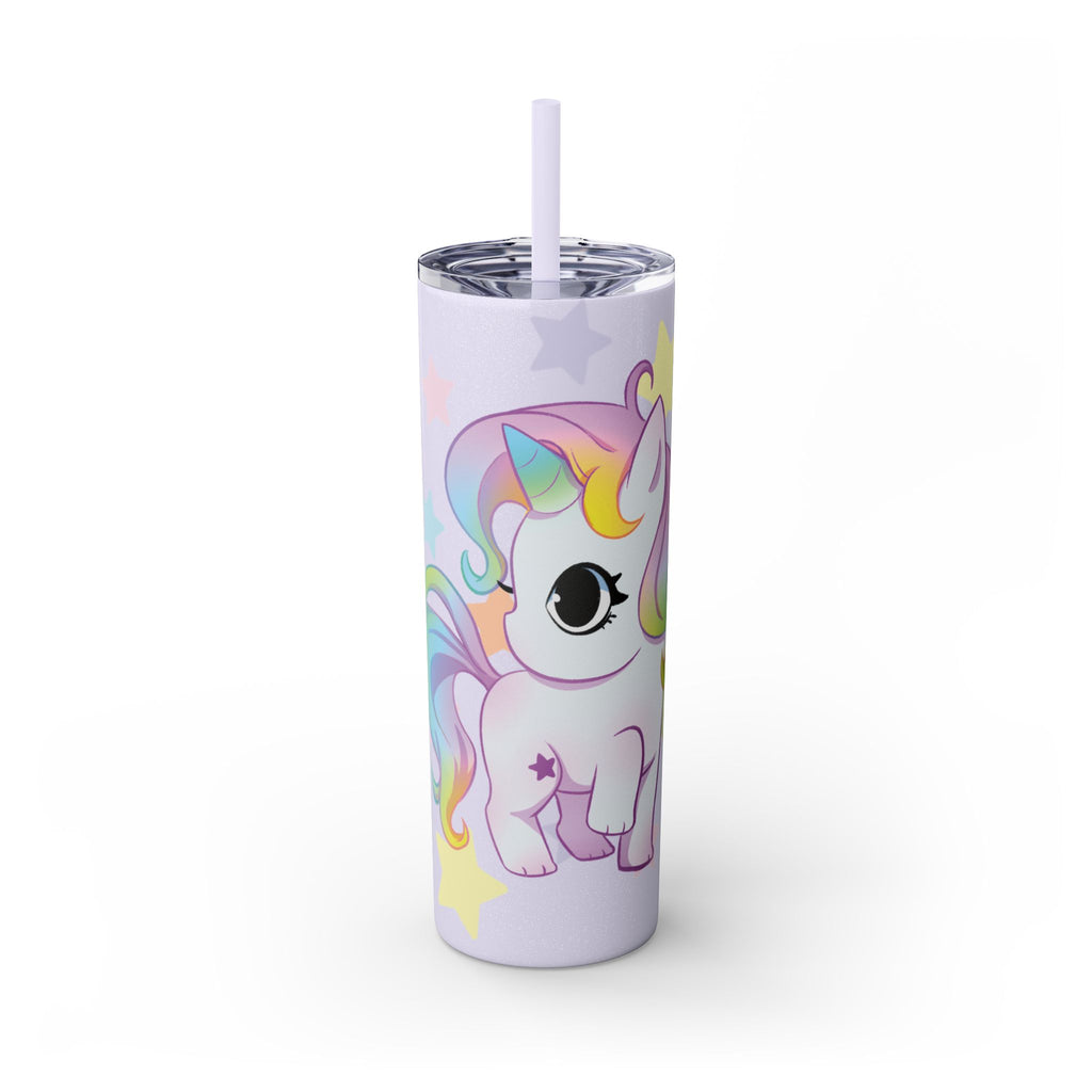 Unicorn Skinny Tumbler 20oz — Cute Pastel Rainbow Unicorn with Straw