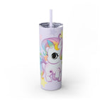 Unicorn Skinny Tumbler 20oz — Cute Pastel Rainbow Unicorn with Straw