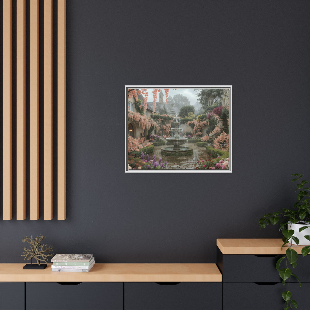 Mediterranean Garden Fountain Canvas — Framed Matte Wall Art