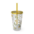 Daisy Floral 16oz Tumbler with Straw — Clear Sunlit Daisy Print