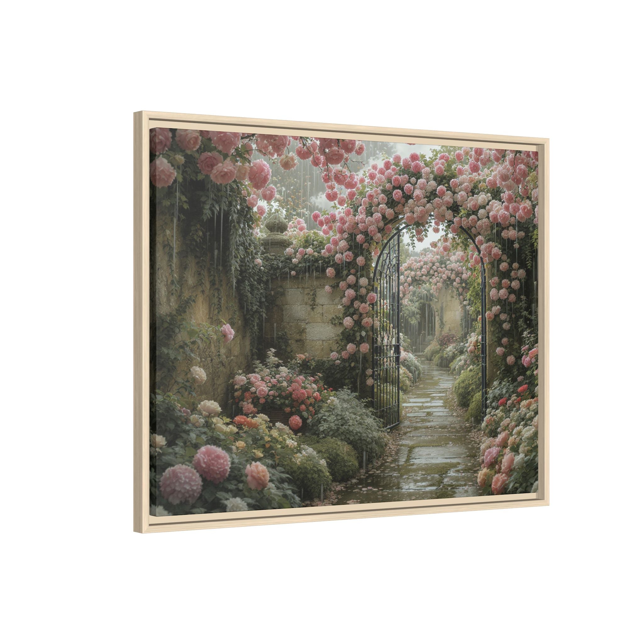 Framed Canvas Print – Secret Garden Archway Floral Landscape
