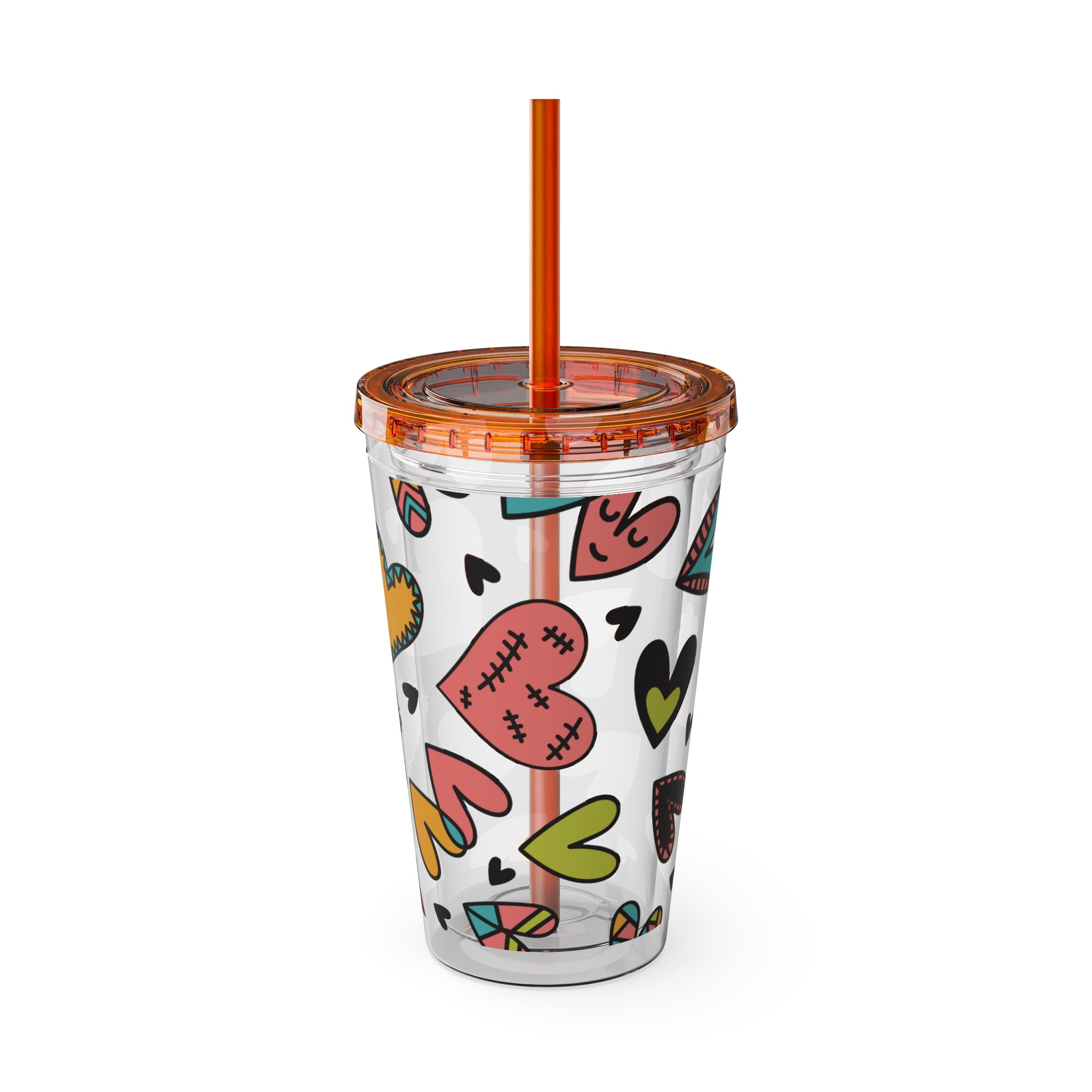 Sunsplash 16oz Heart Pattern Tumbler with Straw