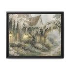 Framed Matte Canvas Print – Cottage Garden Pathway in Soft Floral Hues