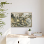 Framed Matte Canvas Print – Cottage Garden Pathway in Soft Floral Hues
