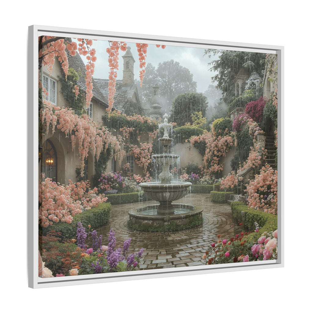 Mediterranean Garden Fountain Canvas — Framed Matte Wall Art
